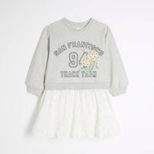 River Island Girls Grey Hybrid Preppy Sweatshirt Dress - 9-10 Yrs