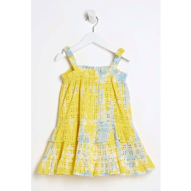 River Island Mini Girls Yellow Broidery Tie Dye Dress - 3-4 Yrs