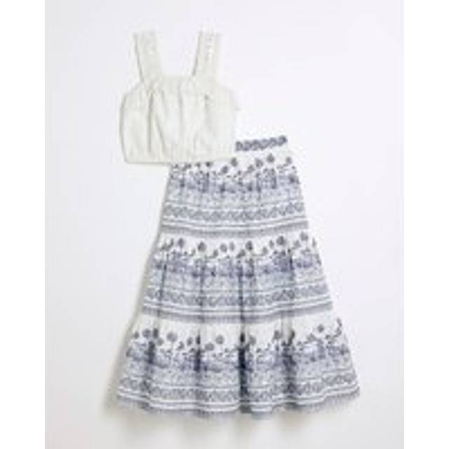 River Island Girls White Broderie Top And Maxi Skirt Set - 11-12 Yrs