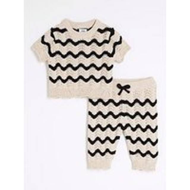 River Island Baby Girls Black Striped Crochet Top Set - 0-3 Mths