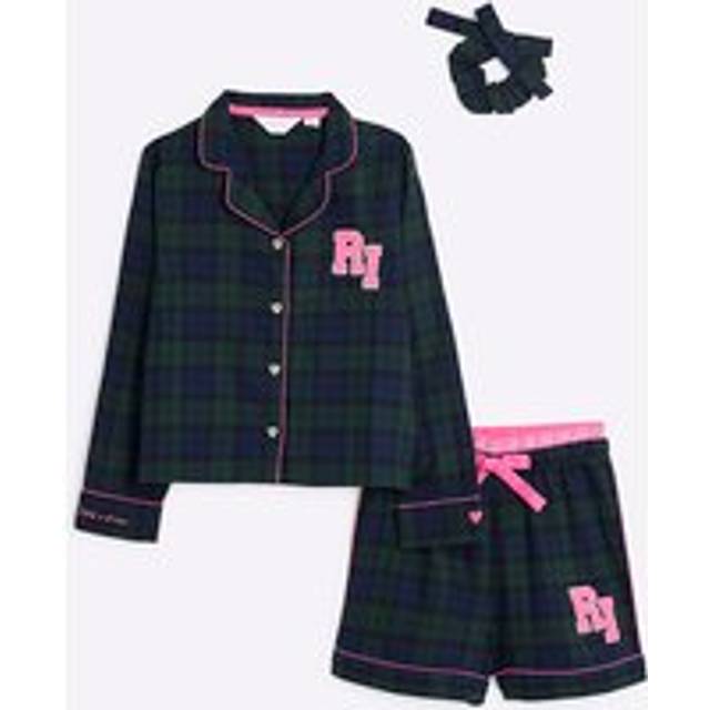 River Island Girls Green Check Pyjama And Scrunchie Set - 9-10 Yrs