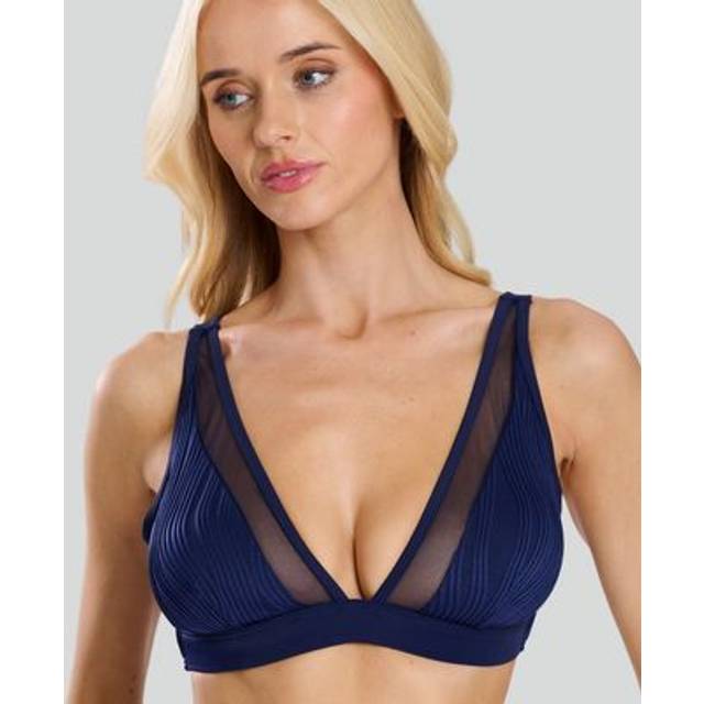 South Beach Women's Navy Textured Triangle Bikini Top New Look - UK 10