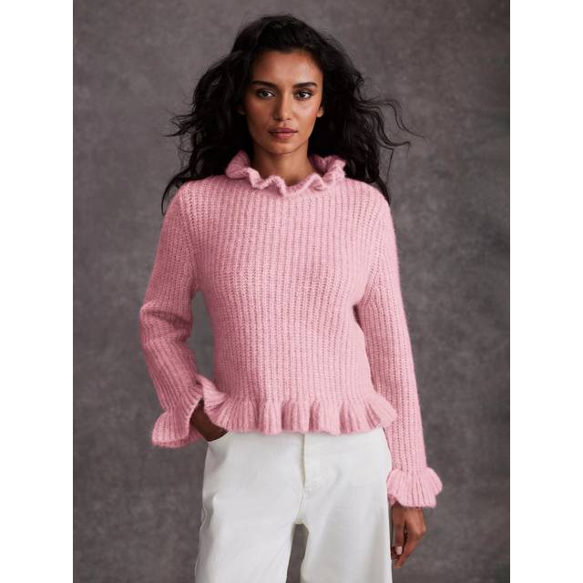 Mint Velvet Wool Blend Ruffle Detail Jumper - Pink, Pink, Size Xs, Women - XS