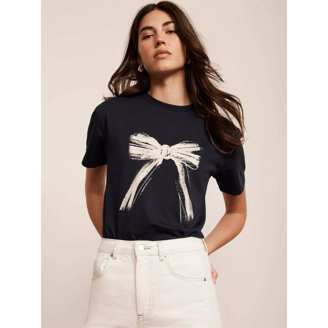 Mint Velvet Graphic Bow T-Shirt, Blue Navy