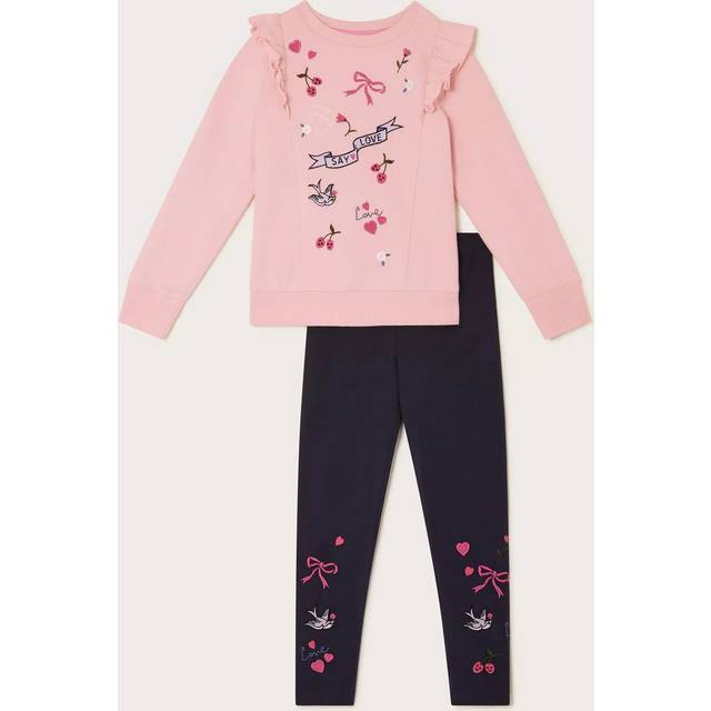 Monsoon Kids' Love Embroidered Jumper and Leggings Set, Pink