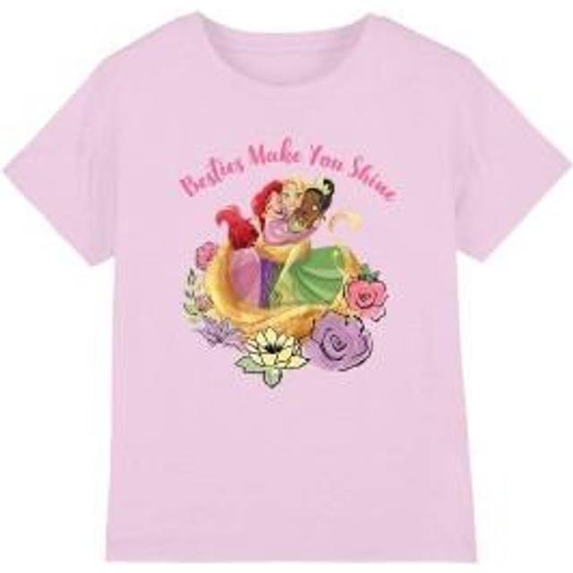 (5-6 Years, Pink) Disney Princess Childrens/Kids Besties Shine Ariel Rapunzel Tiana T-Shirt