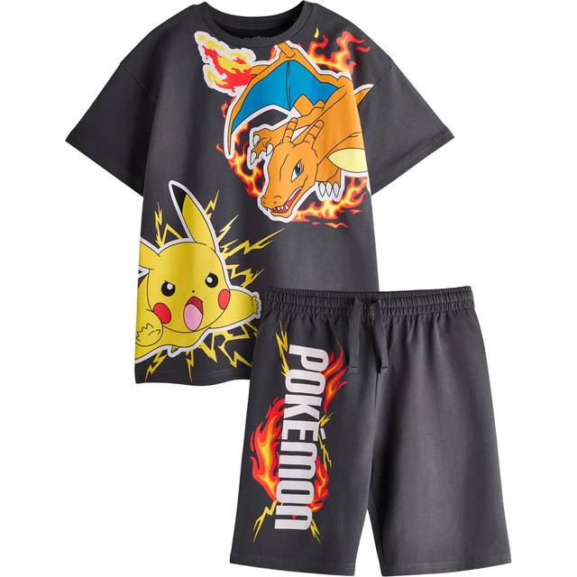 (9-10 Years, Black) Pokemon Boys Pikachu & Charizard T-Shirt & Shorts Set