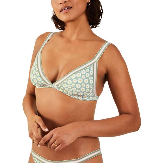 Daisy Print Triangle Bikini Top Green, Size: 10 - Accessorize