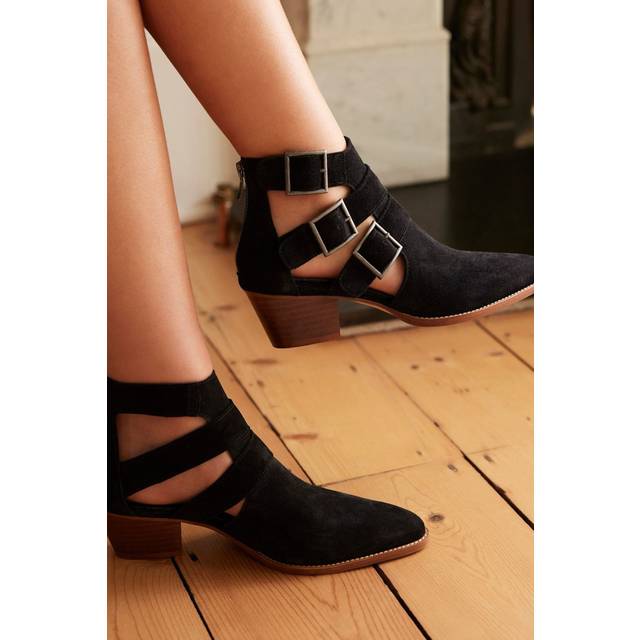 Mint Velvet  Elora Cut Out Leather Buckle Ankle Boots, Black