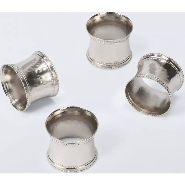 John Lewis Hammered Steel Napkin Rings, Set of 4, Silver