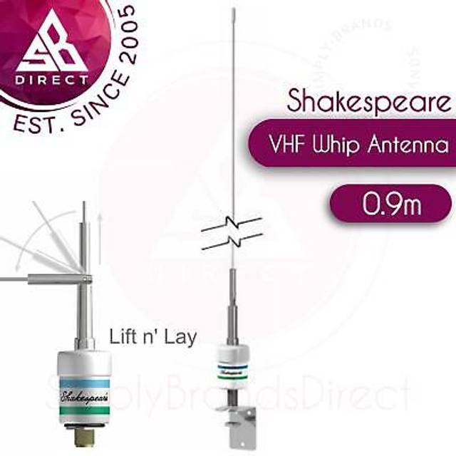 Stainless steel whip antenna with support Shakespeare 0,9m - 3dB - Blanc