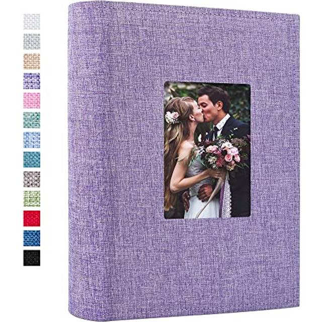 Vienrose Photo Album 4x6 300 Photos Linen Frame Cover with Memo Areas Photobook Large Capacity Slip-in Pictures Book for Wedding Baby Vacation  Purple