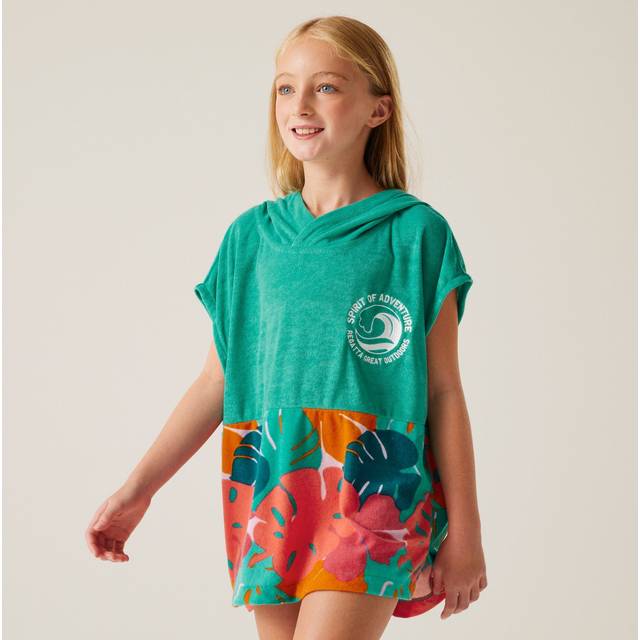 Regatta Kids Stylish Towel Robe II Turquoise/tropical Leaf, Size: 9-13 Years - Blue