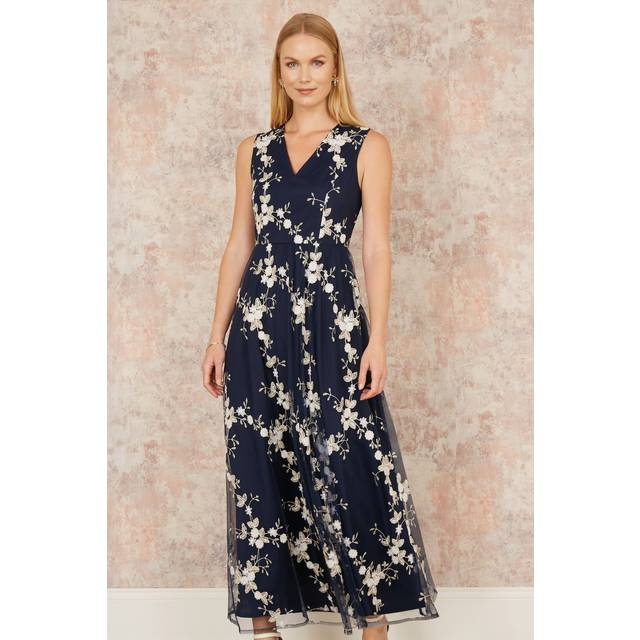 Yumi Navy Mesh Embroidered Maxi Dress - 10