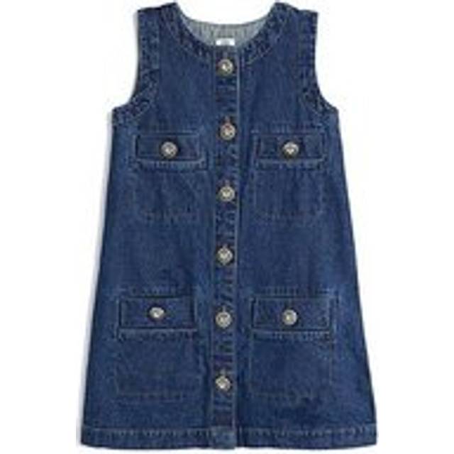 River Island Girls Denim Button Shift Dress - Blue, Denim - Dark, Size Age: 12 Years - age: 12 YEARS