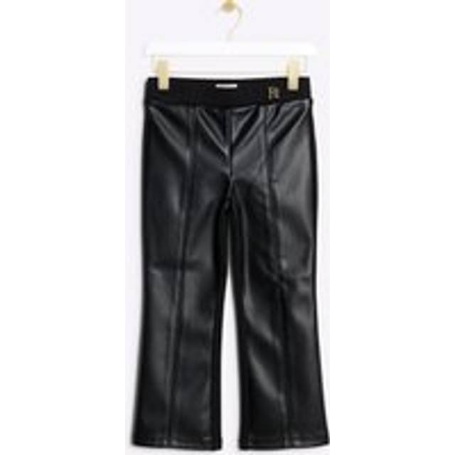 River Island Mini Girls Black Faux Leather Flare Trousers - 3-4 Yrs