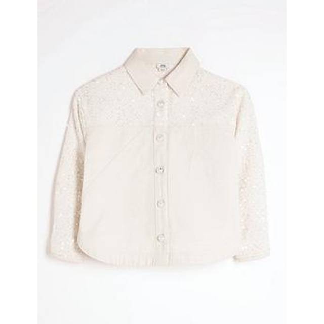 River Island Girls Cream Twill Sequin Shacket - 10 Yrs
