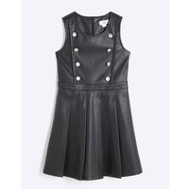 River Island Girls Black Faux Leather Pleated Skirt Dress - 9 Yrs