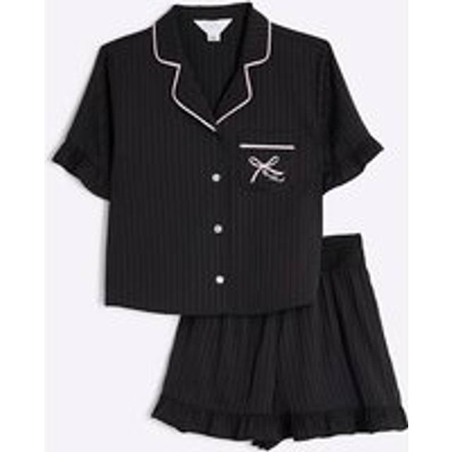 River Island Girls Black Satin Frill Shorts Pyjama Set - 5-6 Yrs
