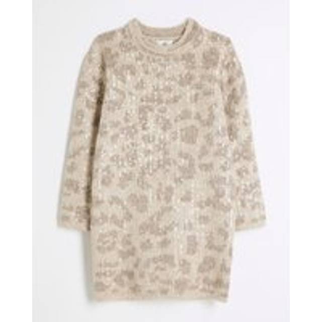 River Island Girls Beige Leopard Print Sequin Jumper Dress - 9-10 Yrs