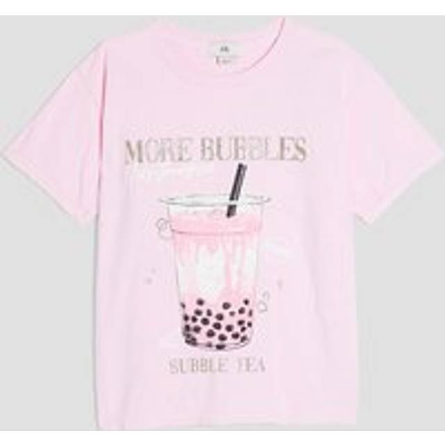 River Island Girls Pink Glitter More Bubbles T-Shirt - 7-8 Yrs