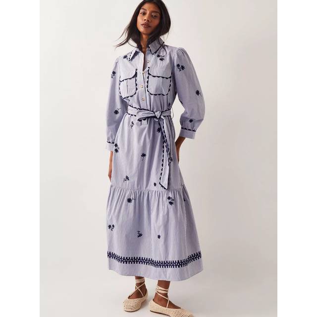 Monsoon Amelia Stripe Shirt Dress, Navy/White