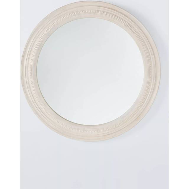 John Lewis Hand-Carved Coastal Wood Frame Round Wall Mirror, 80cm, White Wash