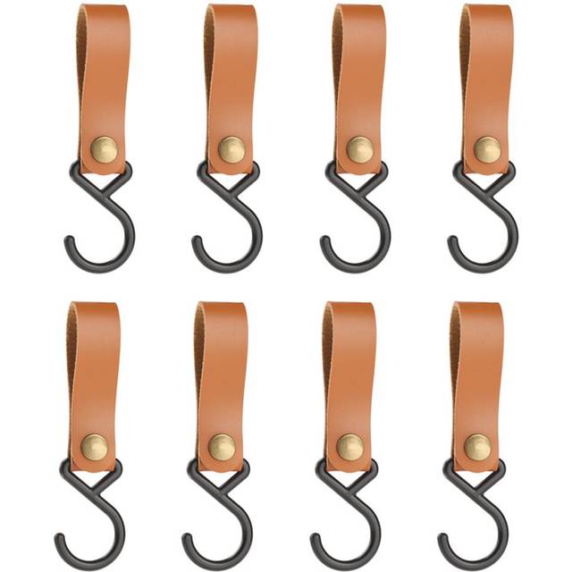 Portable Outdoor Hook Camping Picnic S-Hook PU Leather Hung Hook KeyChain Hook Storage Rack Shelf brown