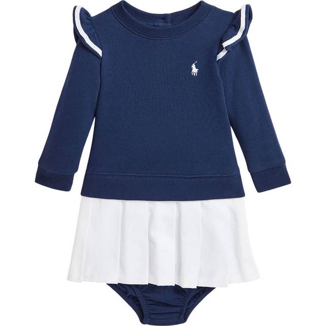 Ralph Lauren Baby Girls Blue & White Sweatshirt Dress - 12 month