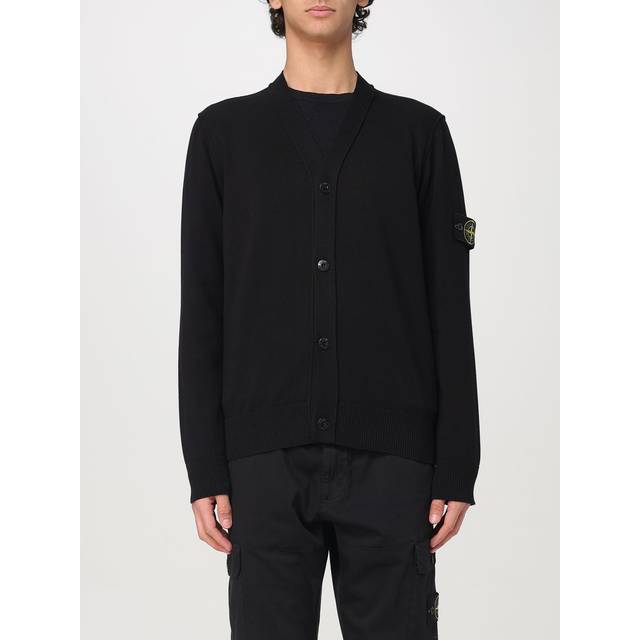Stone Island, Stickade tröjor & koftor, Herr, L, Bomull, Svart kofta med kompasslogo - black (L)
