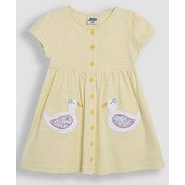 JoJo Maman Bebe Girls Duck Applique Pockets Button Through Dress - Yellow, Yellow, Size 6-12 Months - 6-12 MONTHS