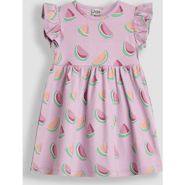 JoJo Maman Bebe Girls Watermelon Ruffle Sleeve Tiered Dress - Purple, Purple, Size 6-12 Months - 6-12 MONTHS