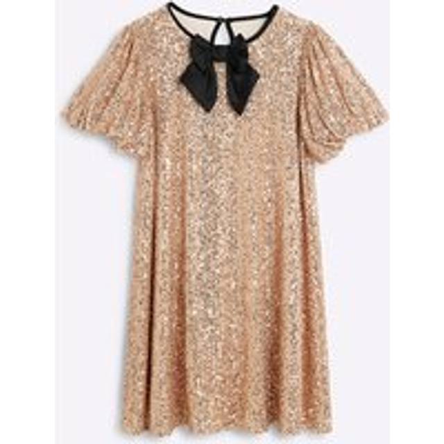 River Island Girls Gold Sequin Bow Shift Dress - 5-6 Yrs