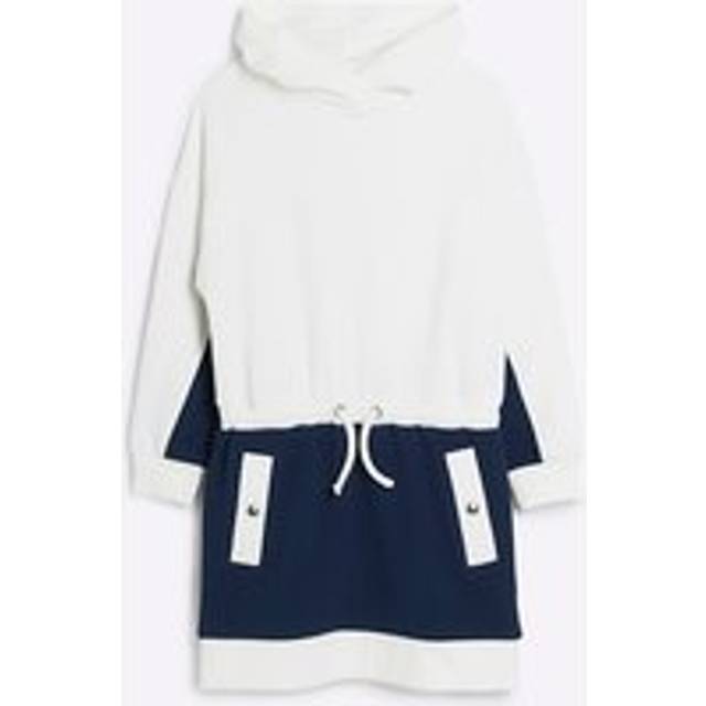 River Island Girls Cream Colour Block Hooded Jumper Dress - 5-6 Yrs