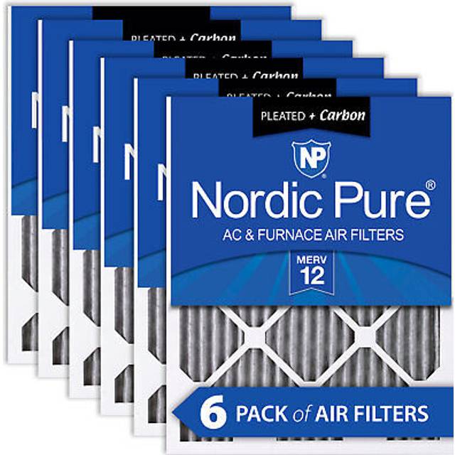 Nordic Pure 10x24x1 (9 1/2 x 23 1/2 x 3/4) Furnace Air Filters MERV 12 Pleated Plus Carbon 6 Pack