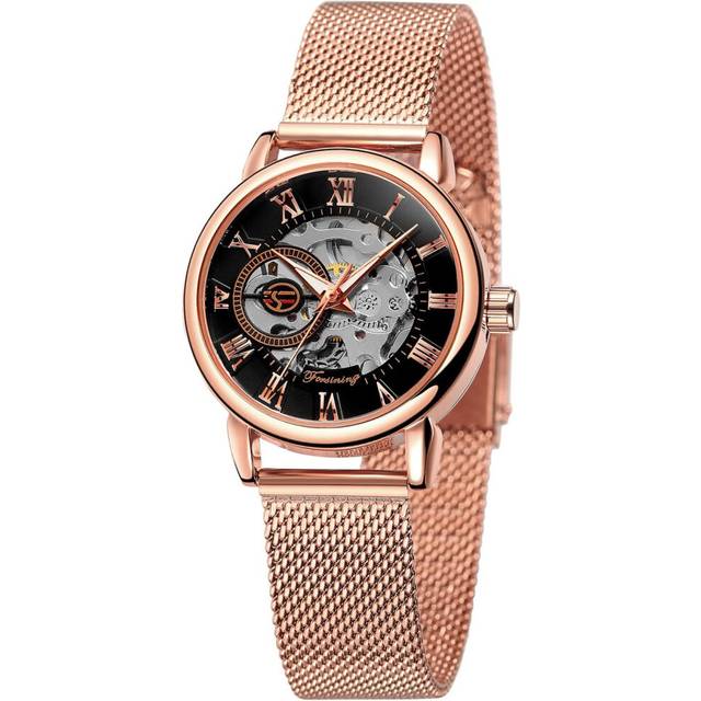 Hollow Mechanical Watch Hand-Wind Mesh Strap Wristwatch
