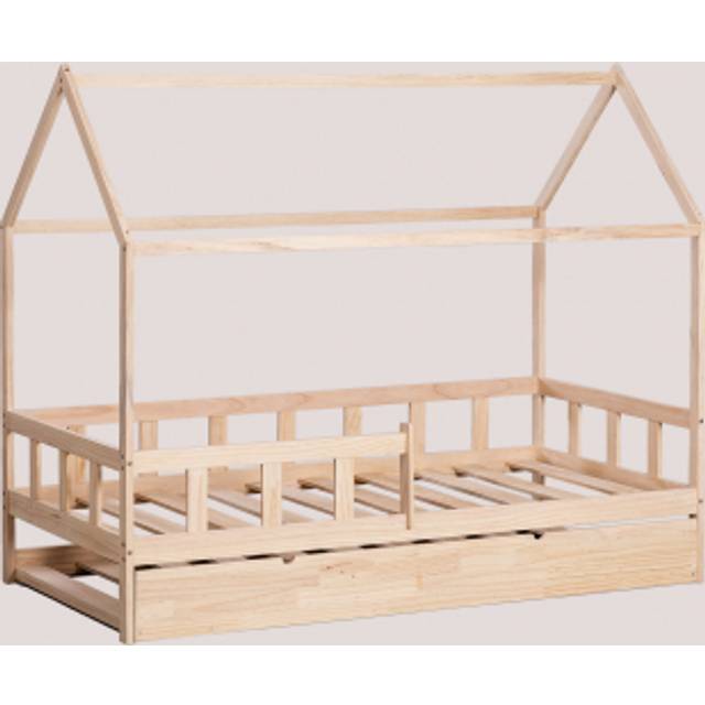 Wooden Bed For Mattress 90 Cm Kelly Kids Natural Wood & Trundle Sklum