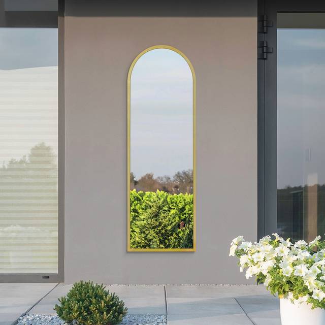 Arcus Arched Slim Indoor Outdoor Full Length Wall Mirror - Gold