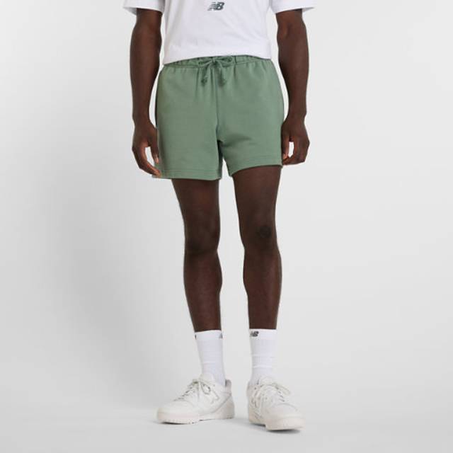 New Balance Men's Athletics French Terry Short 5" in Green Cotton, size Large