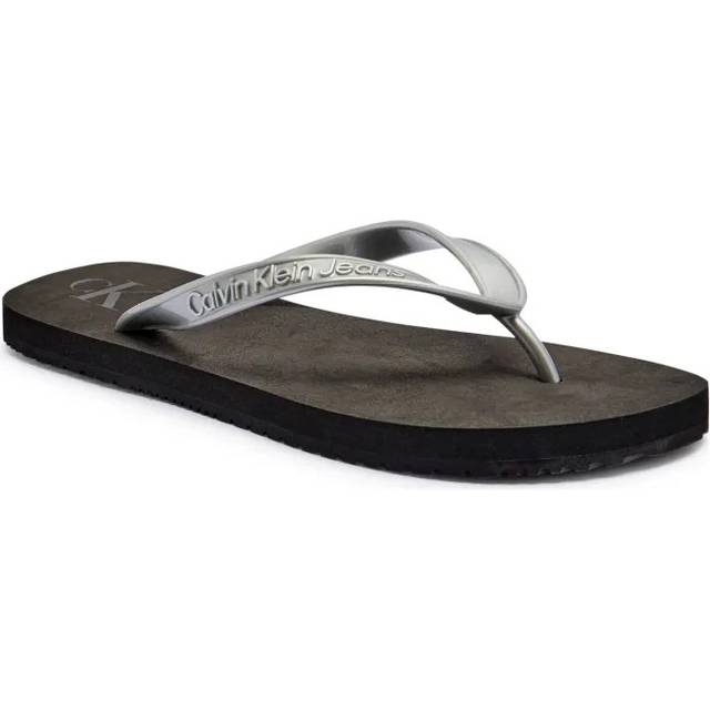 Women's Calvin Klein BEACH SANDAL MONOLOG Womens Sandals Black/Silver - Size: 6