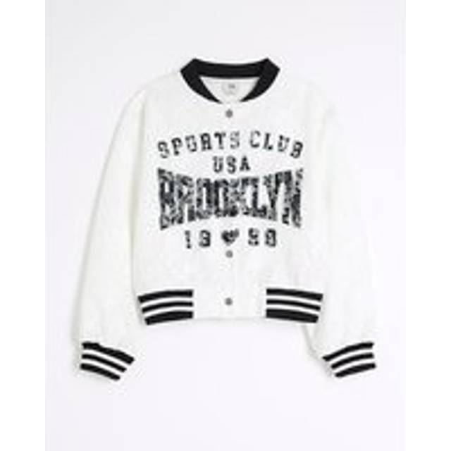 River Island Girls White Lace Graphic Bomber Jacket - 5-6 Yrs