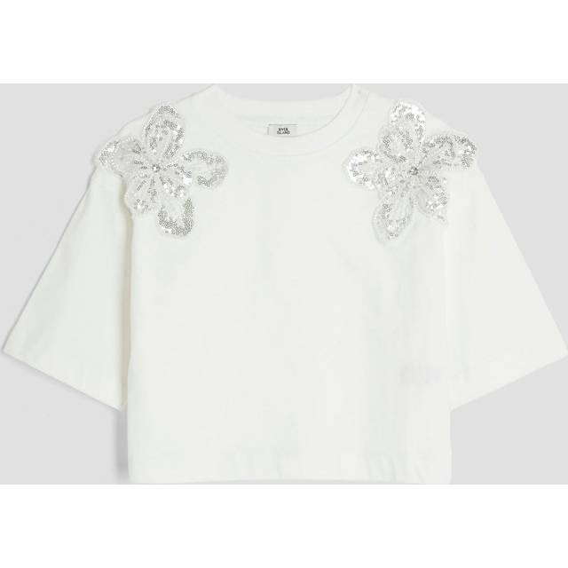 River Island Girls White Embroidered Sequin Floral T-Shirt - 5-6 Yrs