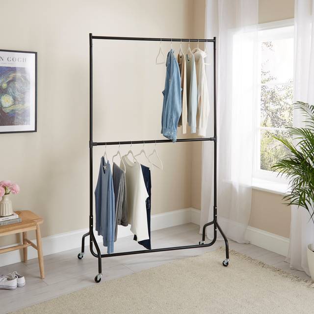 2 Tier Clothes Rail on Wheels - Black
