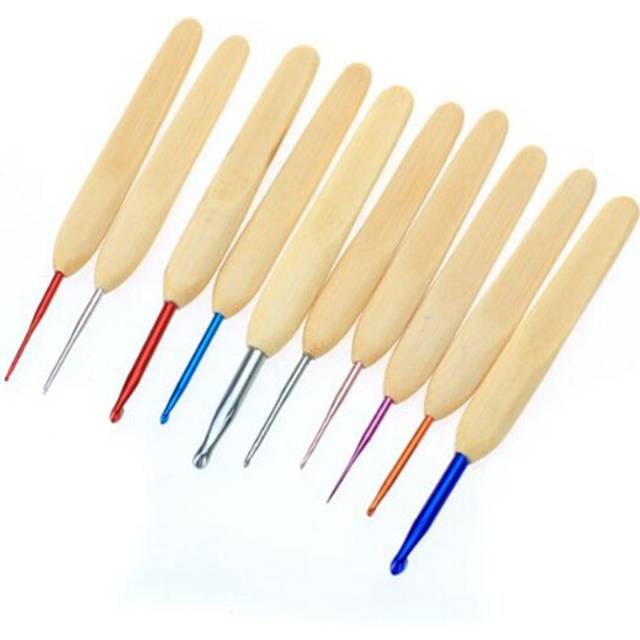 10 Sizes Bamboo Handle Alumina Crochet Hooks Needles 1-6mm