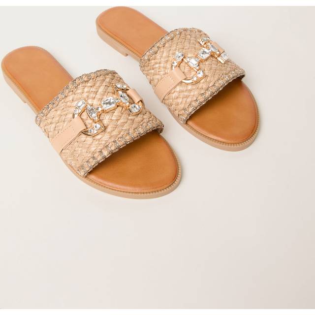 Woven Blanket Stitch Embellished Sandals - 6/39 / BEIGE