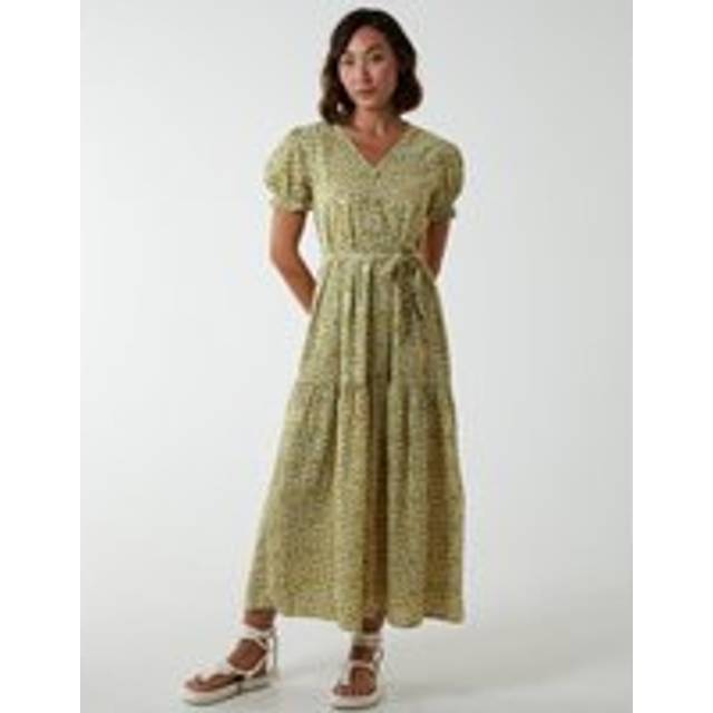 Blue Vanilla Womens Belted Ditsy Maxi Dress - Green - Size 10 UK