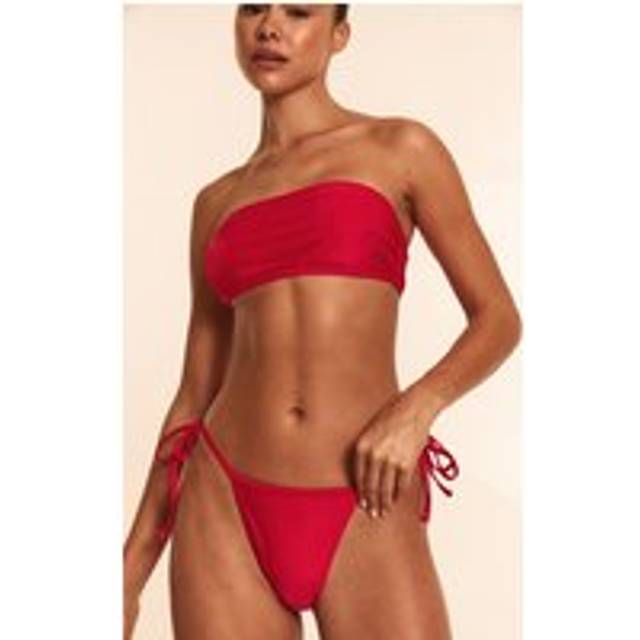 Red Basic Bandeau and Tie Side Bikini Set, Red