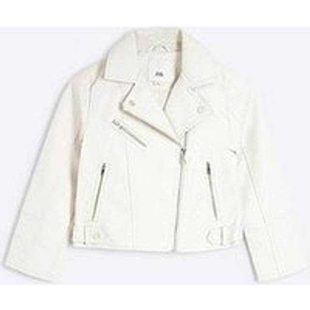 River Island Girls Cream Faux Leather Biker Jacket - 7-8 Yrs