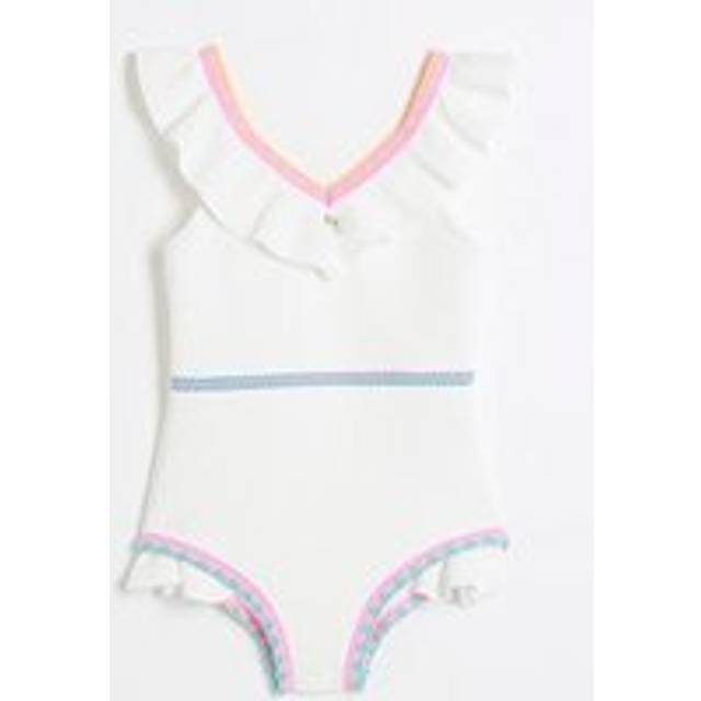 River Island Mini Girls Frilled Whipstitch Swimsuit - White, White, Size Age: 4-5 Years - age: 4-5 YEARS