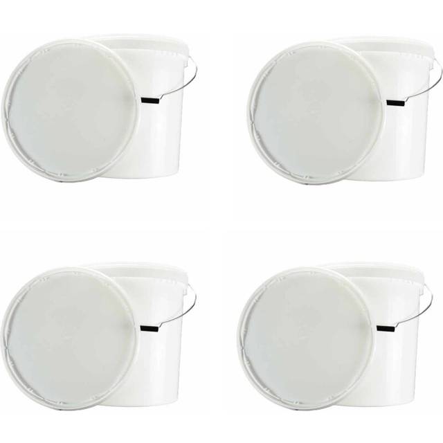 (20 Litre, 5 Buckets) ITP Packaging White Plastic Buckets with Tamper Evident Lids and Handles, 5 Litre, 10 Litre, 20 Litre Sizes